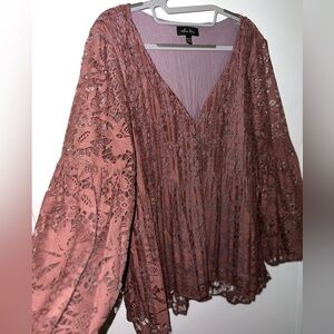 Melissa Paige Lace V-Neck Blouse in Dusty Rose or Mauve